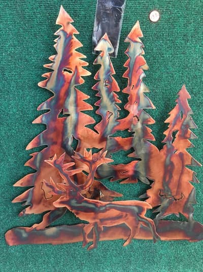 Elk in the Pines — handmade copper wall art by Hikmat, Southwest Treasures Art