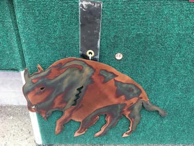 Hanging Buffalo — handmade copper wall art by Hikmat, Southwest Treasures Art