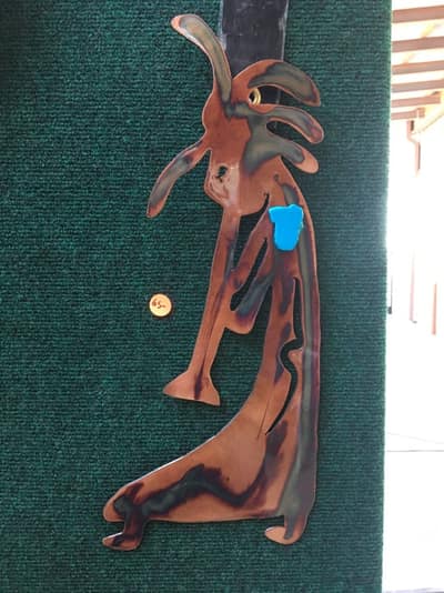 Hanging Kokopelli — handmade copper wall art by Hikmat, Southwest Treasures Art