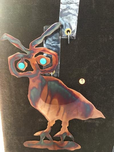 Hanging Owl — handmade copper wall art by Hikmat, Southwest Treasures Art