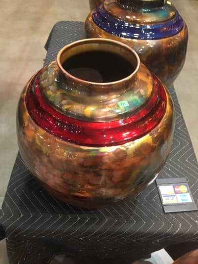 Sealed Copper Pot - Colored Band — handmade copper wall art by Hikmat, Southwest Treasures Art