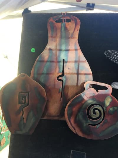 Three Pots — handmade copper wall art by Hikmat, Southwest Treasures Art