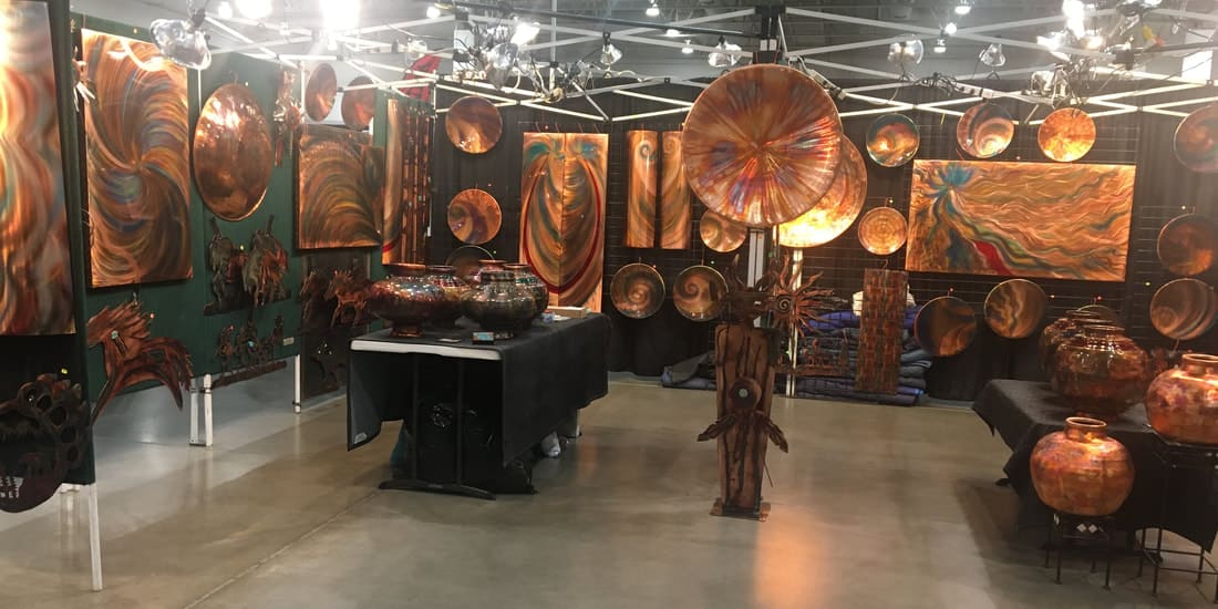 Hikmat at work crafting handmade copper wall art in his Phoenix studio